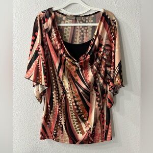 Kim Rogers Y2K Top Multicolor Abstract Blouse With bell sleeves Woman Small